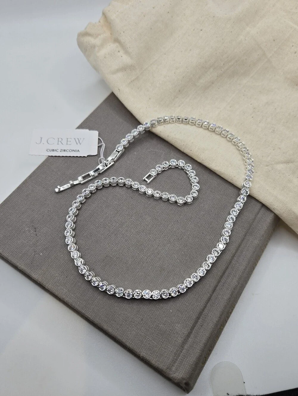 J. Crew Round Cubic Zirconia Bezel-Set Tennis Choker Necklace 16